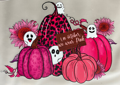 Pink Pumpkins w/ Cute Ghosts - DTF Transfer - 10”
