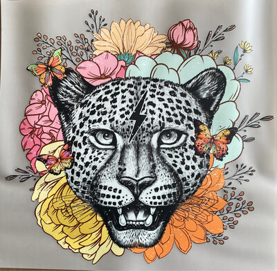 Leopard Animal w/ Flowers - DTF Transfer - 9”