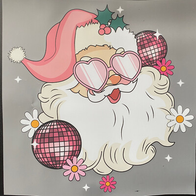Retro Pink Santa - DTF Transfer - 10”