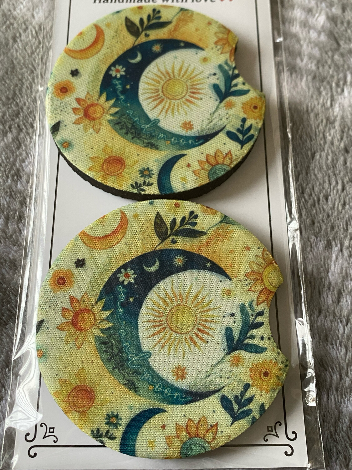 Moon &amp; Stars - Neoprene Car Coaster Set (2) 5mm