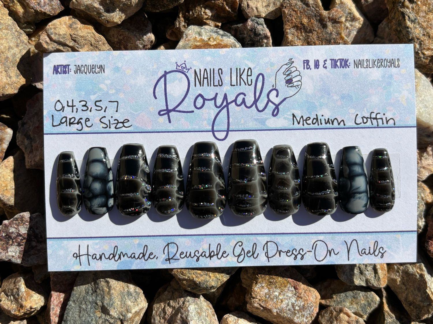 Medium Coffin | Large (0,4,3,5,7) - Pre-Sized Gel Press On Set