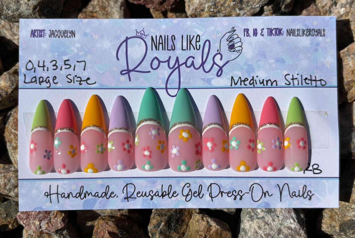 Medium Stiletto | Large (0,4,3,5,7) - Pre-Sized Gel Press On Set