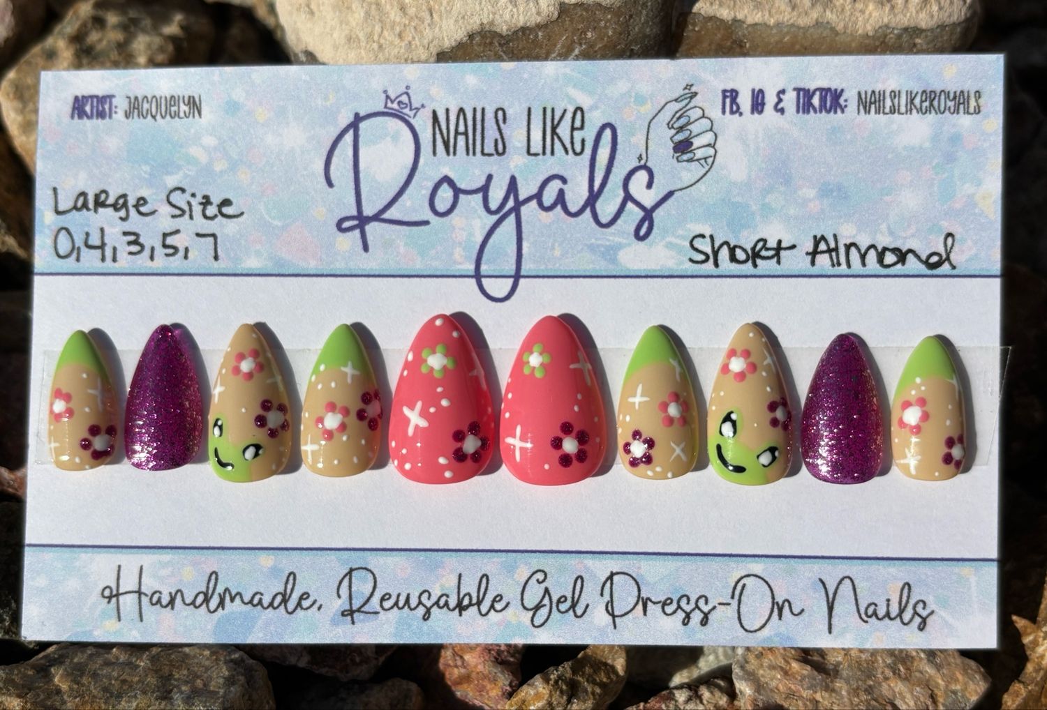 Short Almond | Large (0,4,3,5,7) - Pre-Sized Gel Press On Set