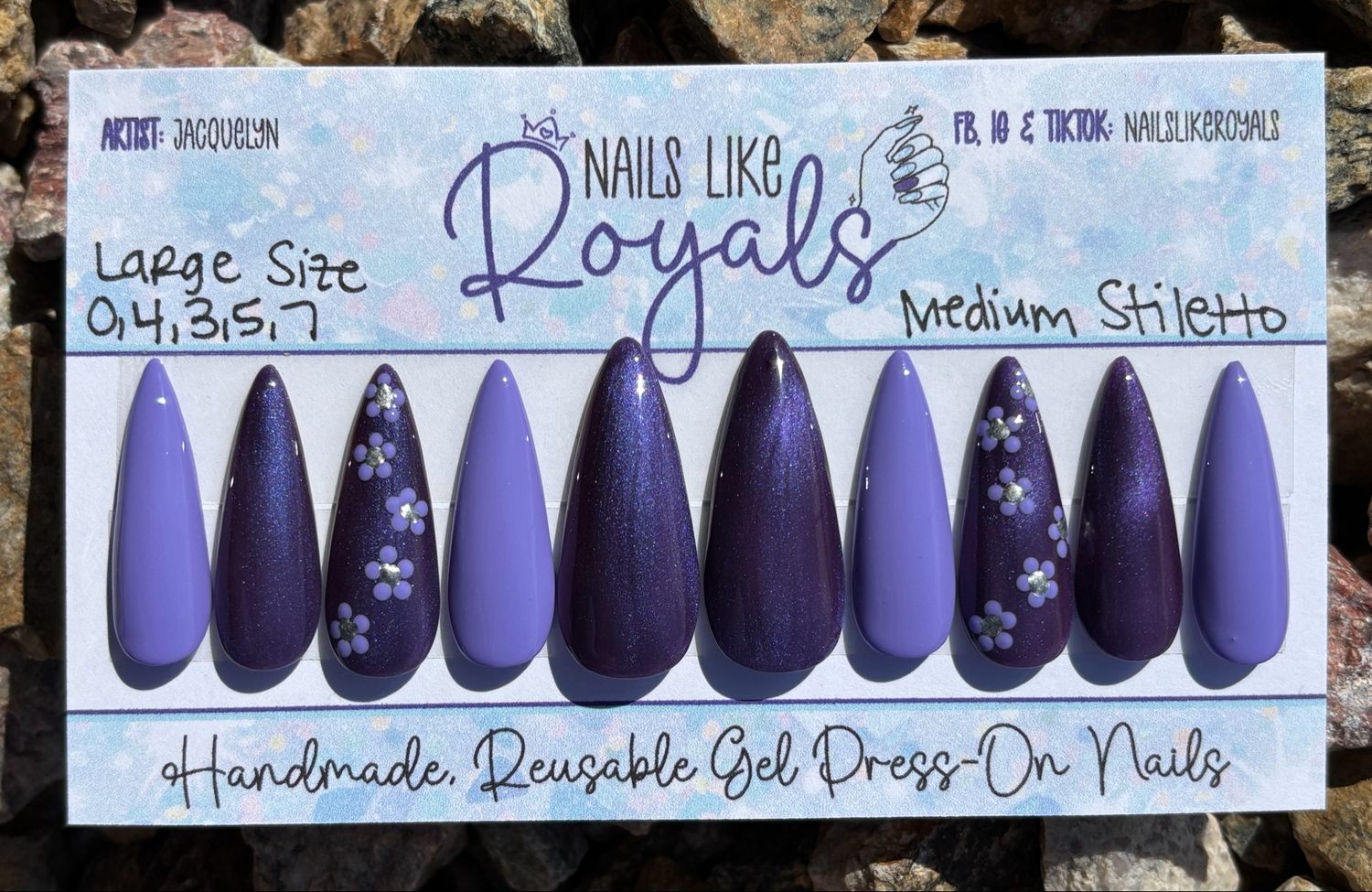 Medium Stiletto | Large (0,4,3,5,7) - Pre-Sized Gel Press On Set