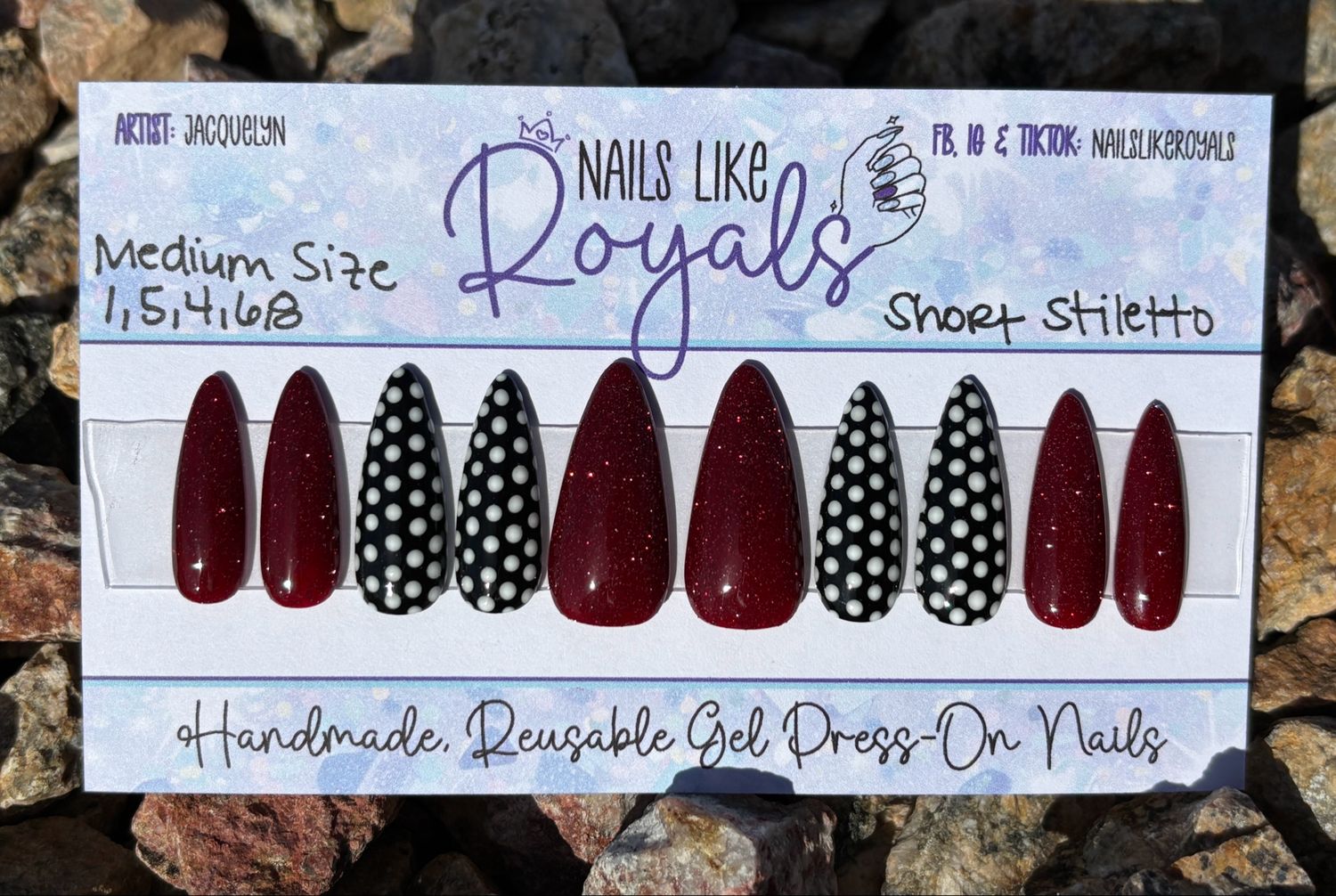 Short Stiletto | Medium (1,5,4,6,8) - Pre-Sized Gel Press On Set