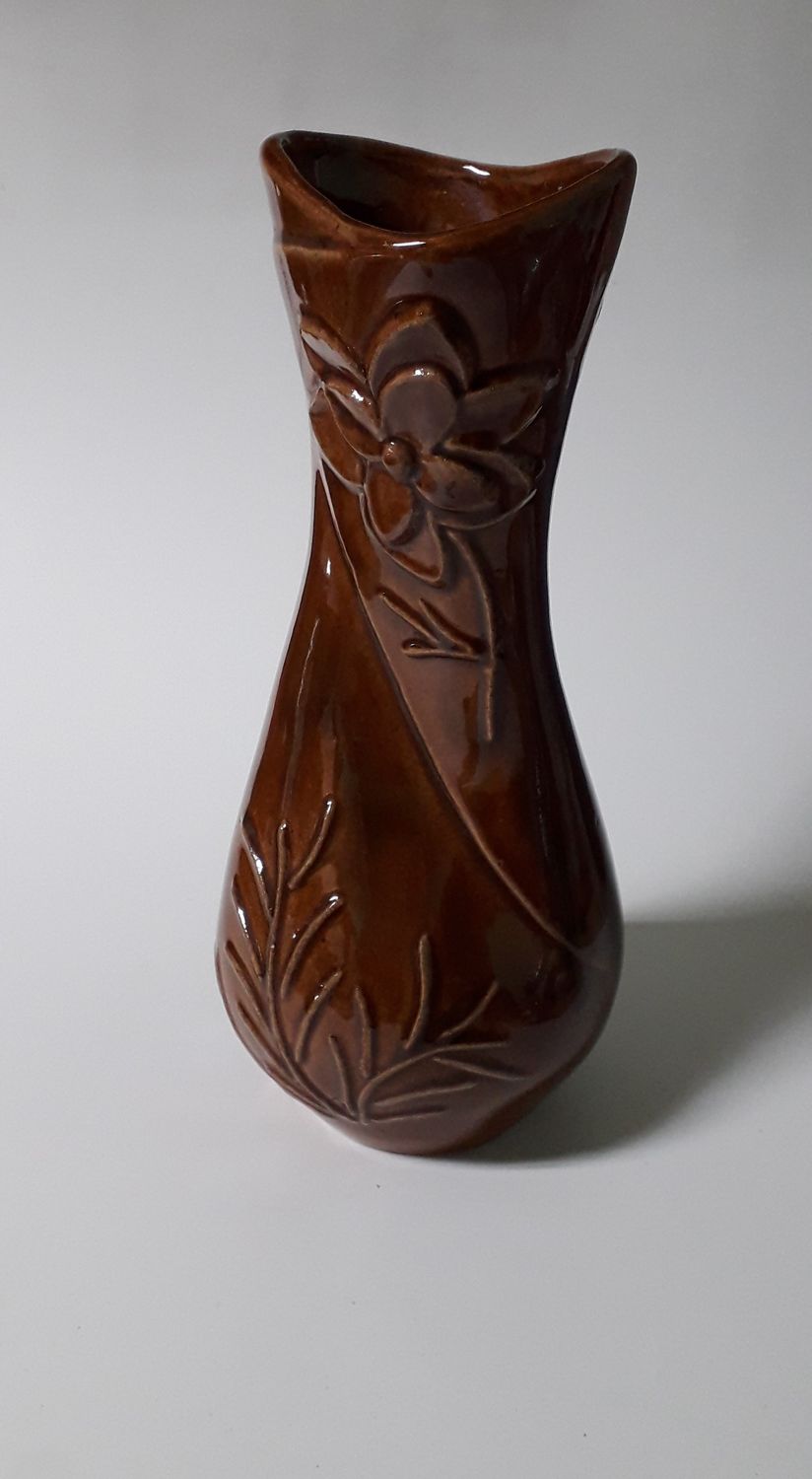 Wazon ceramiczny brązowy PRL