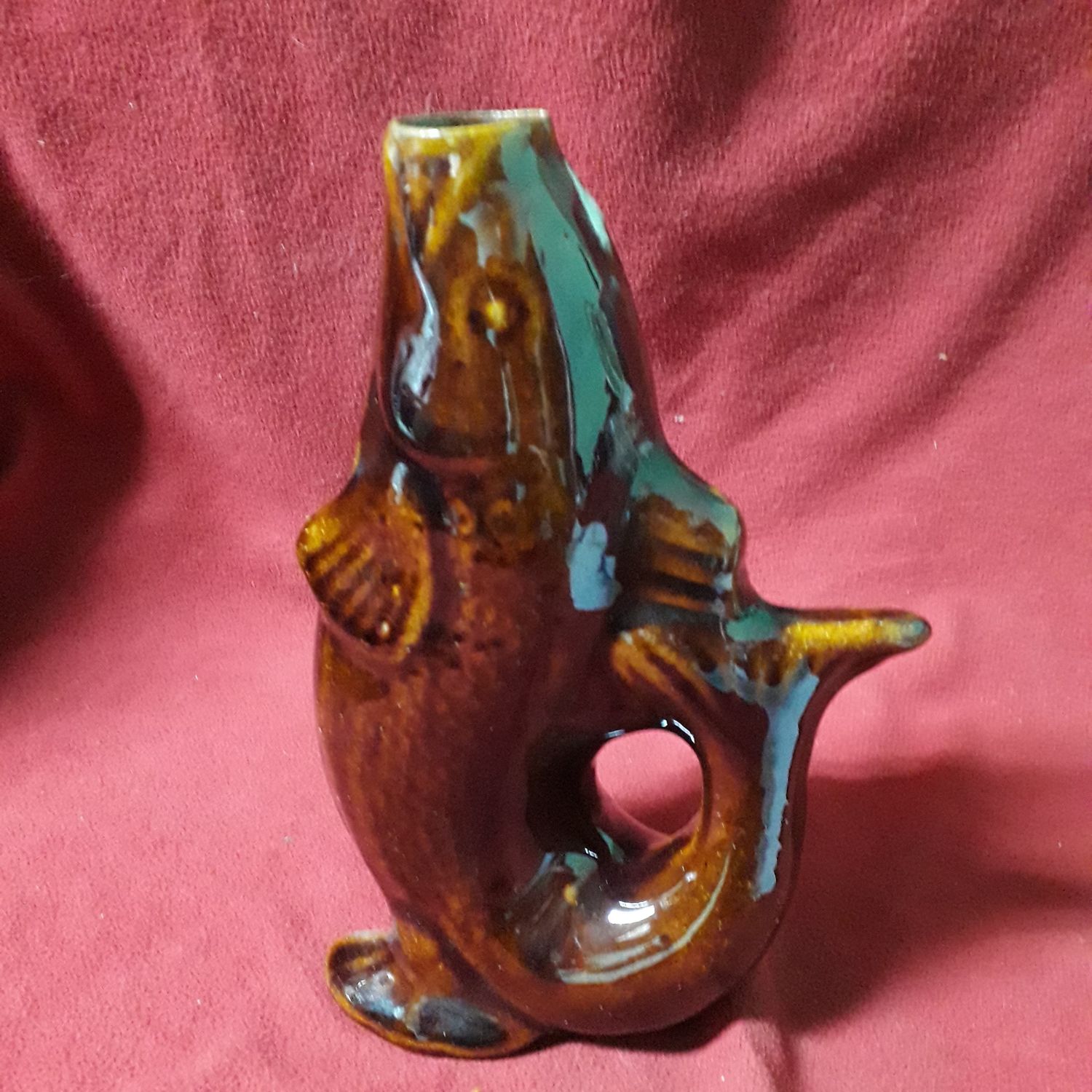 Ceramiczna Rybka brązowa wazonik/butelka