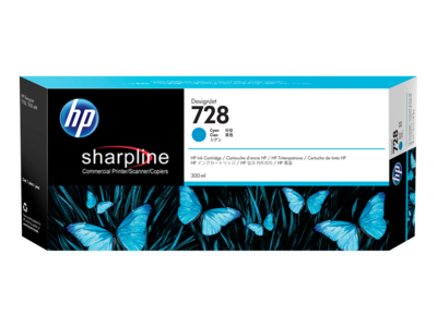 HP 728 300-ml Cyan DesignJet Ink Cartridge
