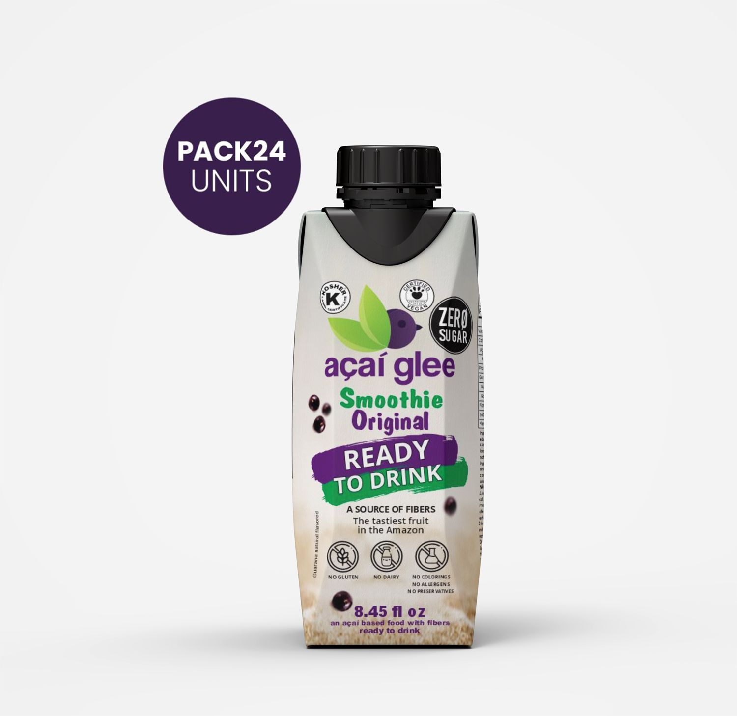 Pack 24 units | Açaí Glee Smoothie Ready to Drink ZERO SUGAR 8.45 fl oz (250 ml)