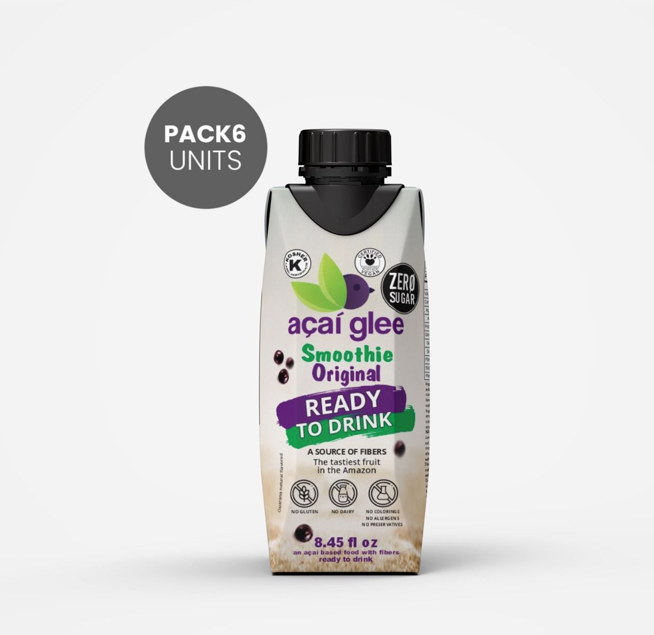 Pack 6 units | Açaí Glee Smoothie Ready to Drink ZERO SUGAR 8.45 fl oz (250 ml)