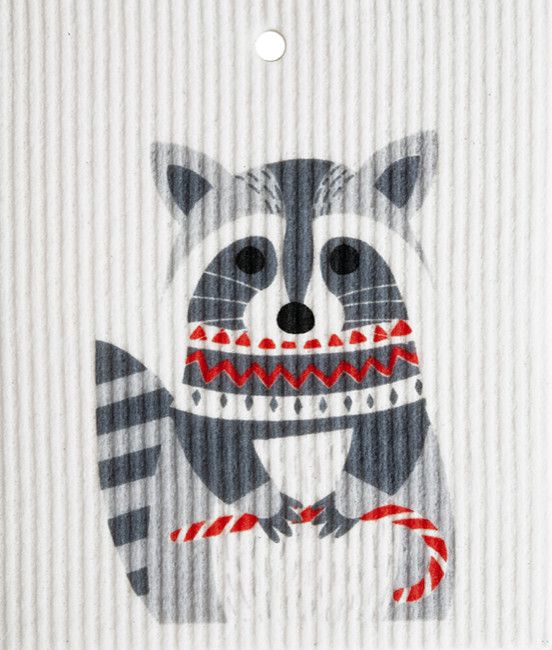 Raccoon with Candy Cane Swedish Wash Towel