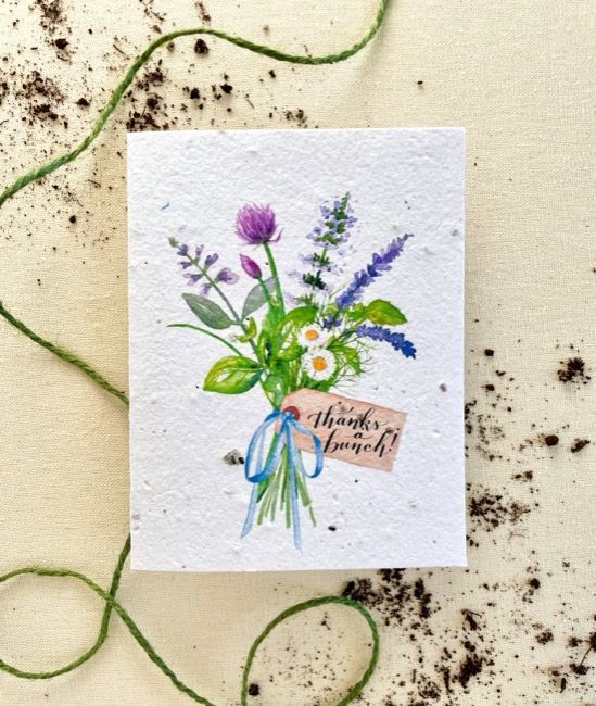 Seed Card Thanks a Bunch! (Herbs) Wellness Mix Plantable Seed Card Compostable Cello Sleeves White