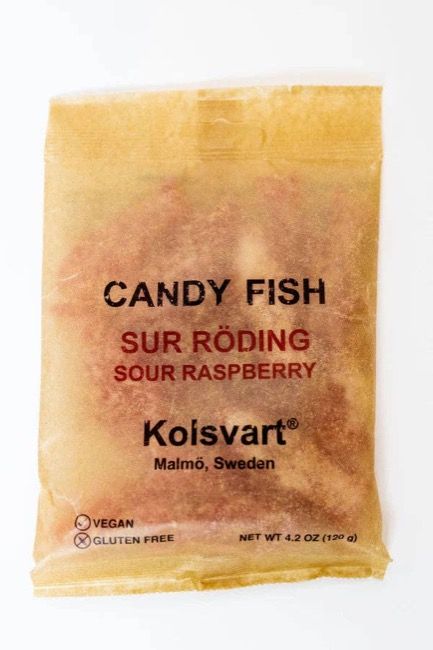 Kolsvart Sour Raspberry Gummy Swedish Fish, 4.2 oz.