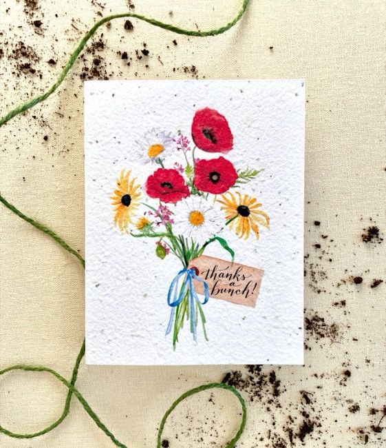 Seed Card Thanks a Bunch! (Poppy) Wildflower Plantable Seed Card White Compostable Cello Sleeves