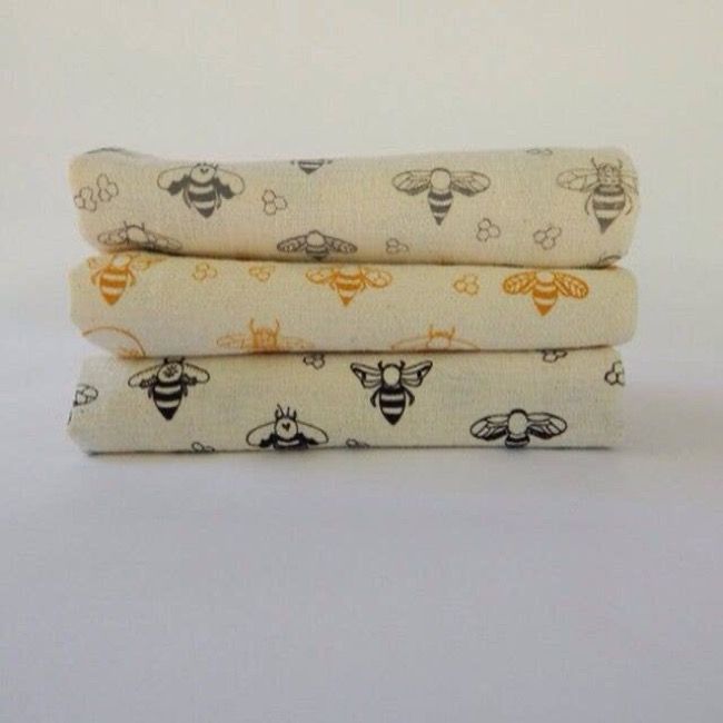 Handprinted Bee Kitchen Towel Black on Natural
