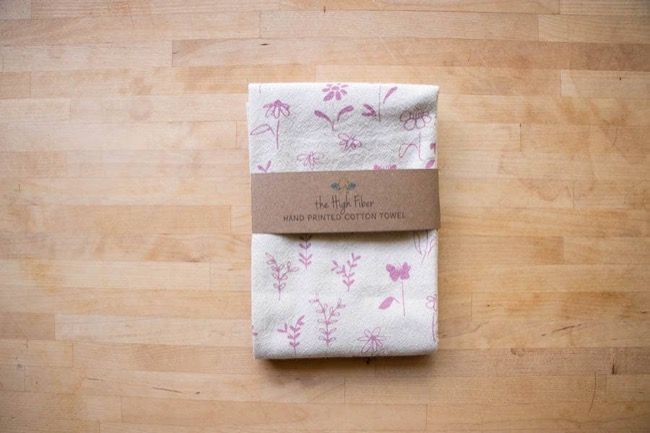 The High Fiber - *NEW* Flower Meadow Towel, Handprinted Cotton Kitchen Towel