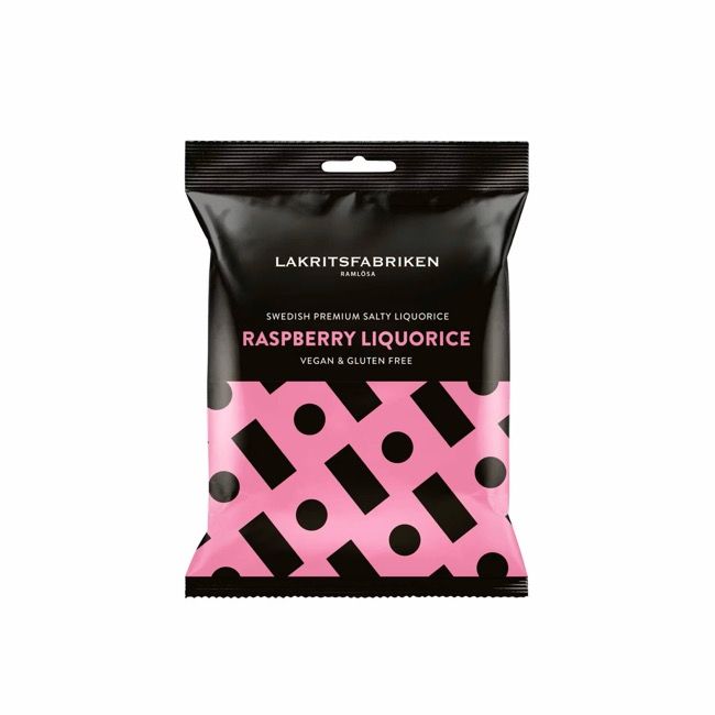 Lakritsfabriken Swedish Salty Raspberry Licorice, 100g Bag