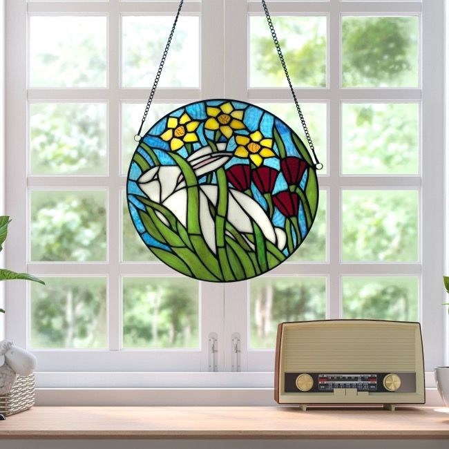 11&quot;H Thumper Bunny Multicolored Stained Glass Window Panel