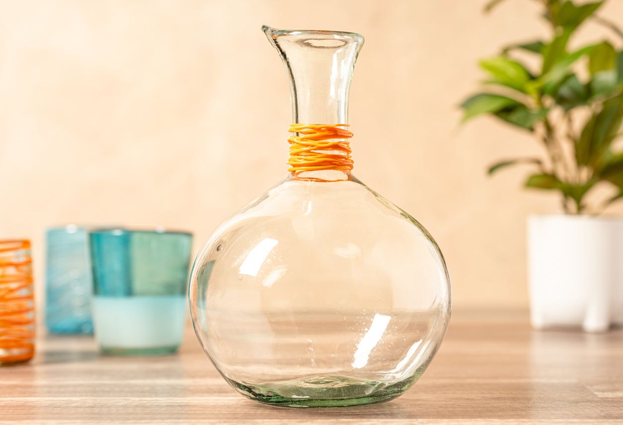 Handblown Glass Carafe - White Base