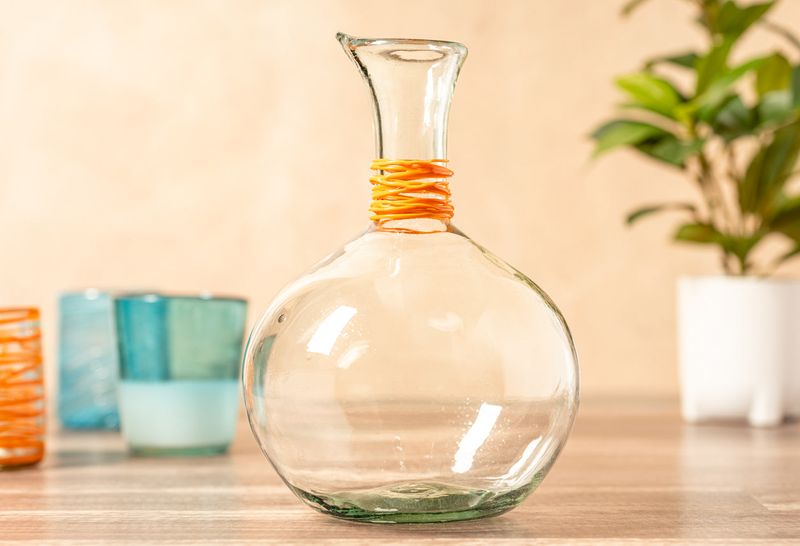 Handblown Glass Carafe - White Base