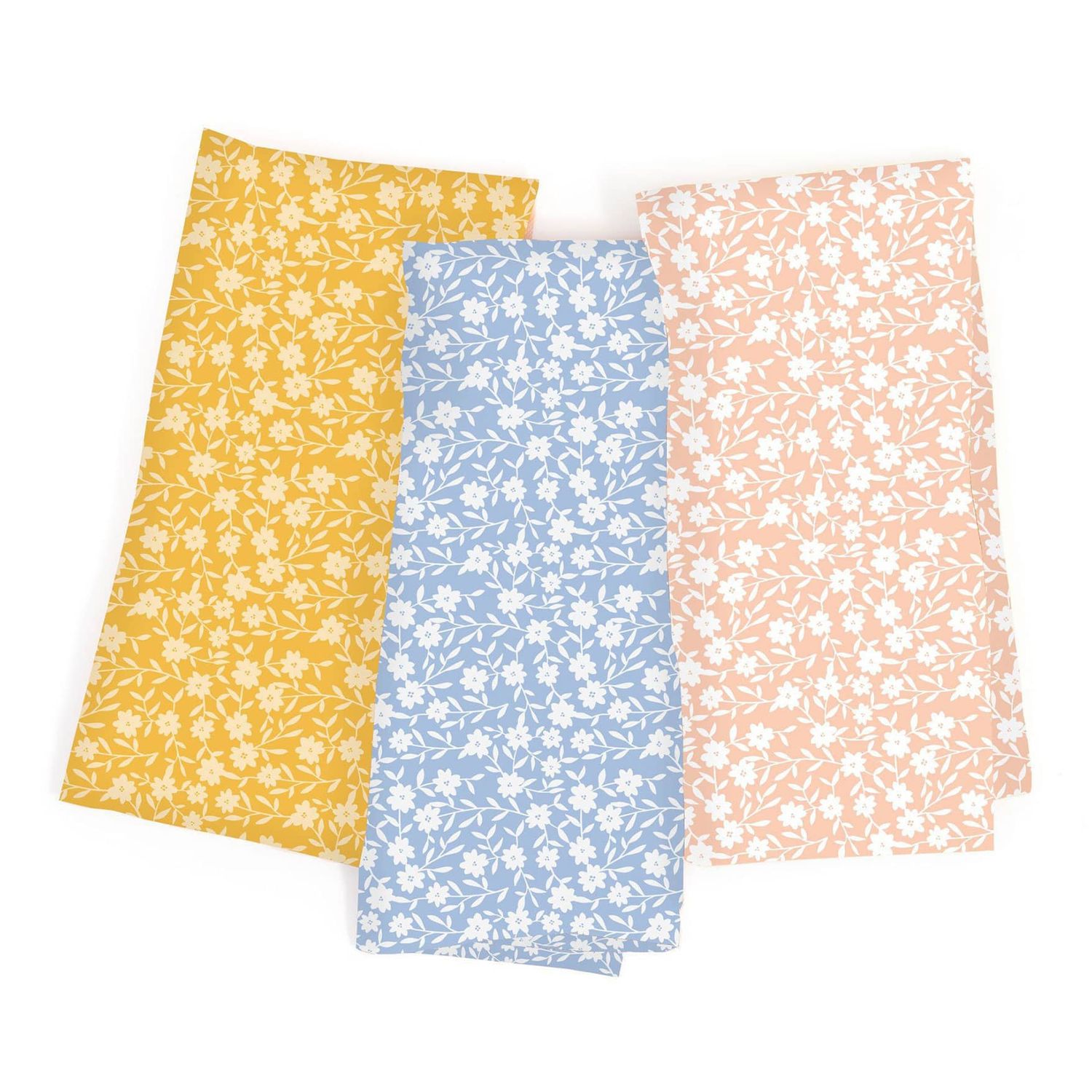 The High Fiber - Floral Kitchen Towel, Handprinted Tea Towel, Modern Floral Mustard on Natural