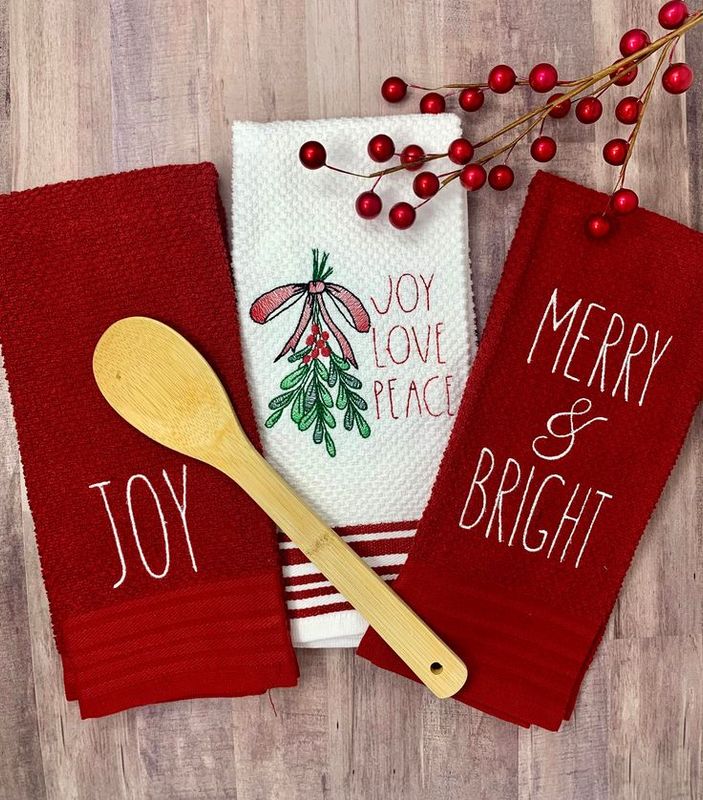 Handprinted Merry Holiday Kitchen  Towel