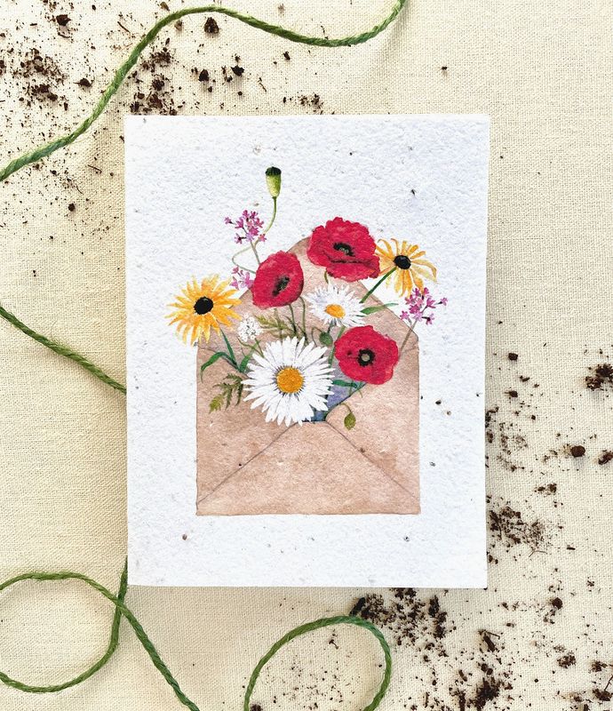 Seed Card Happy Birthday Wildflower Plantable Seed Card Brown Kraft Compostable Cello Sleeves