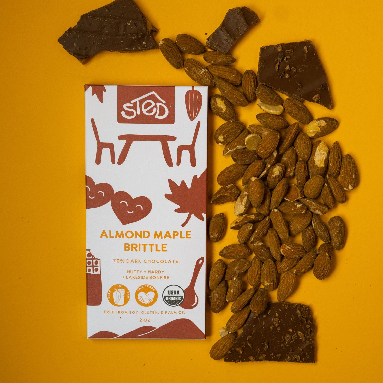 Almond Maple Brittle Chocolate Bar Large- 2 oz