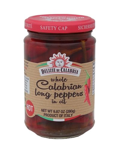 Whole Calabrian Long Peppers in Oil, 9.87oz.