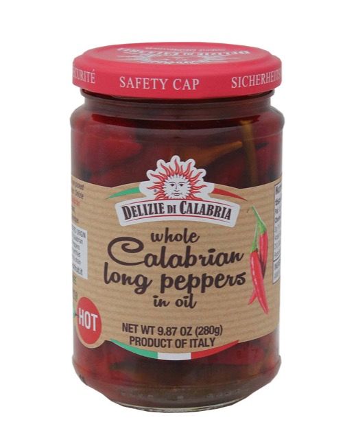 Whole Calabrian Long Peppers in Oil, 9.87oz.