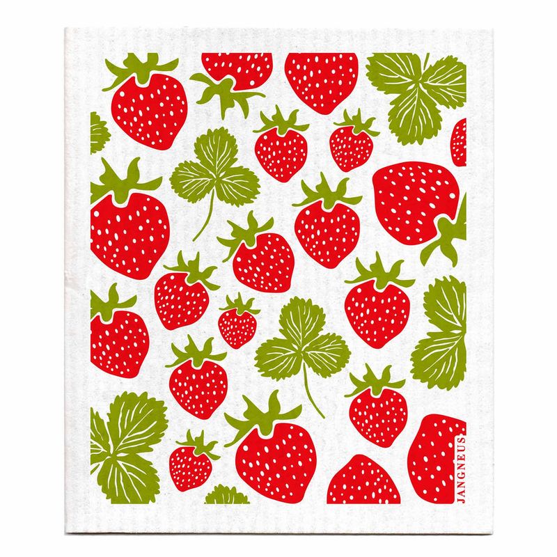 Jangneus - Swedish Dishcloth - Strawberries - Red Red