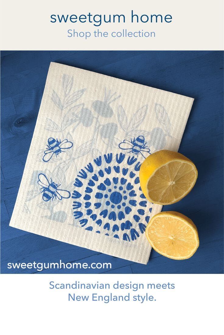 Bloom in Blue (w/ Bees) Swedish Dishcloth