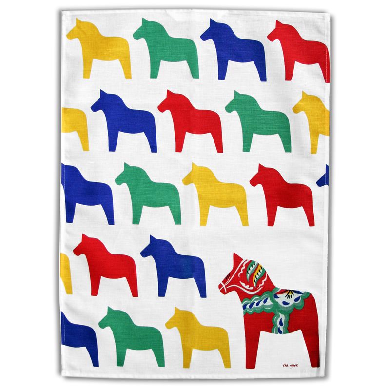 Swedish Wash Towel, Dala Horse, Colorful