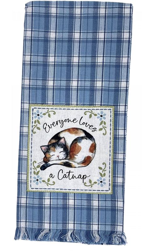Handprinted Cat Kitchen Towel Mustard on Natural