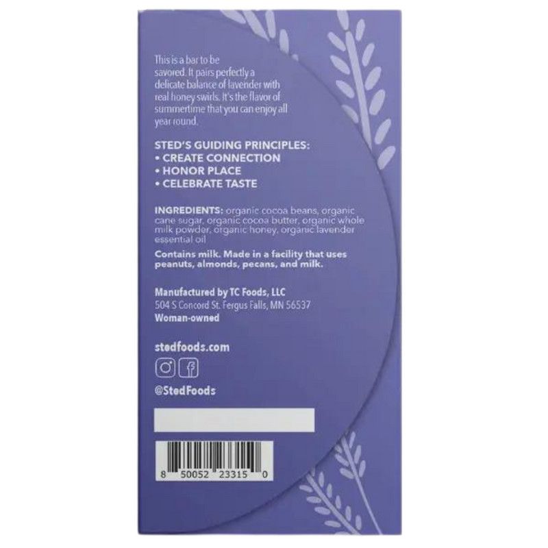Mini Honey Lavender Chocolate Bar, 0.5 oz | Sted Foods