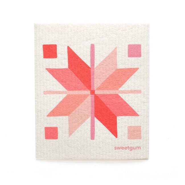 Red Quilt Stars Swedish Dishcloth