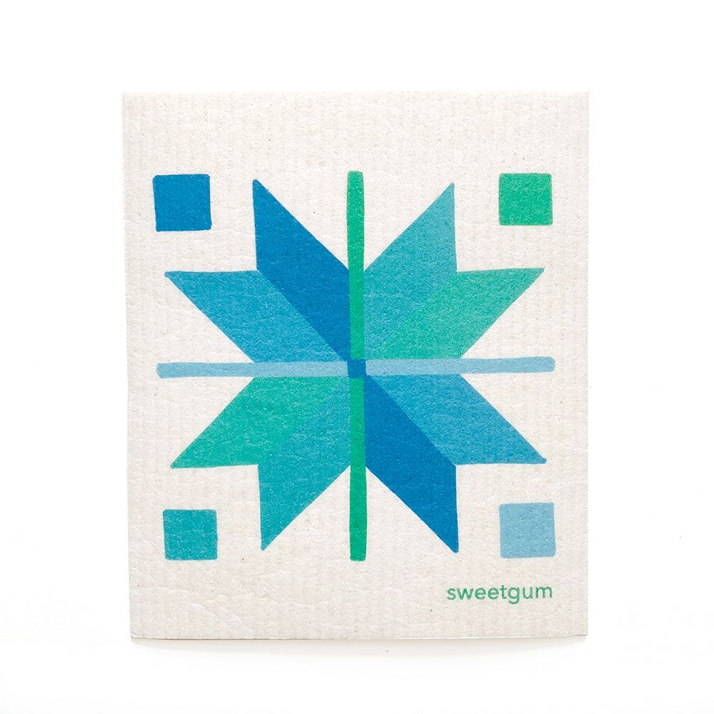 Yellow Quilt Stars Swedish Dishcloth