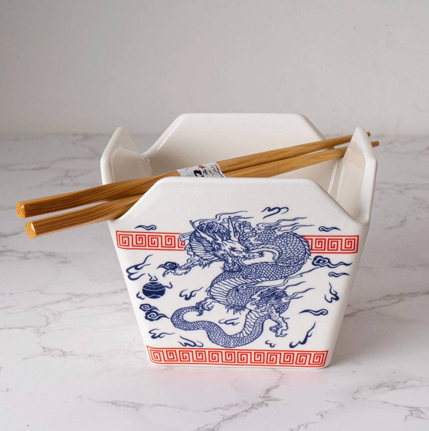 16oz 5&quot;W x 4&quot;H Takeout Box Serving Bowl With Chopsticks Dragon