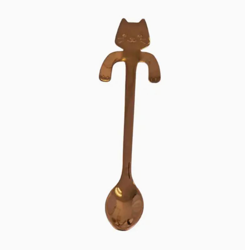Cat Hanging 4.5&quot;L Tea Spoon Rose Gold