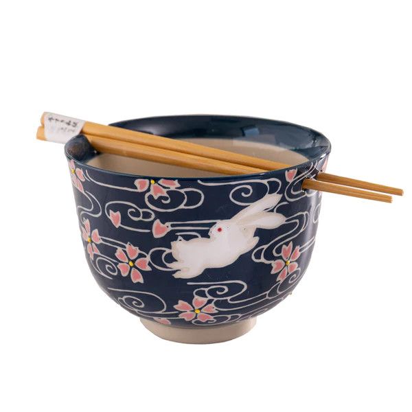 Cherry Blossom Design 18oz 5.25&quot;D Bowl With Chopsticks Set
