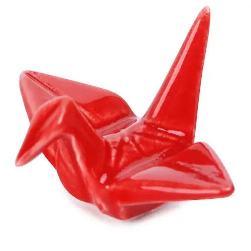 Origami Crane Porcelain Chopsticks Rest 2&quot;L Red