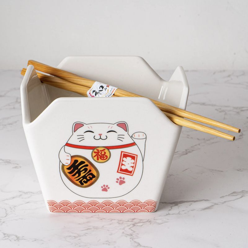 16oz 5&quot;W x 4&quot;H Takeout Box Serving Bowl With Chopsticks Hokusai Wave
