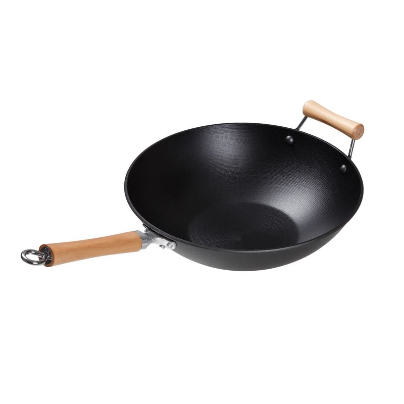 Professional Series 14-Inch Cast Iron Flat Bottom Wok with Maple Handle | Joyce Chen