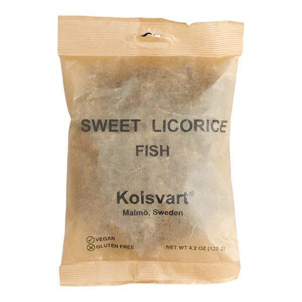 Kolsvart Sweet Licorice Swedish Fish, 4.2 oz. bag