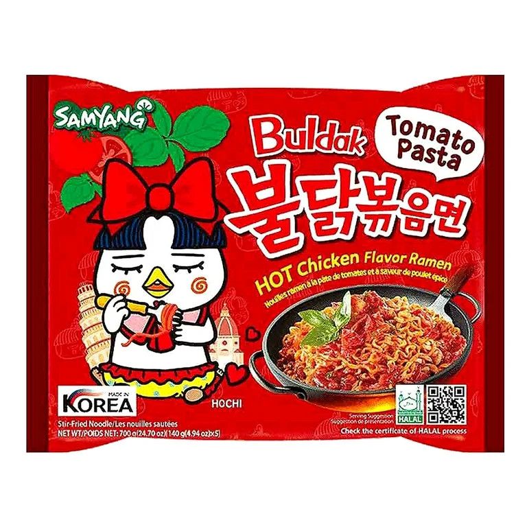 Korean Buldak Noodles Stir Fried Ramen - Hot Chicken Flavored Tomato Pasta