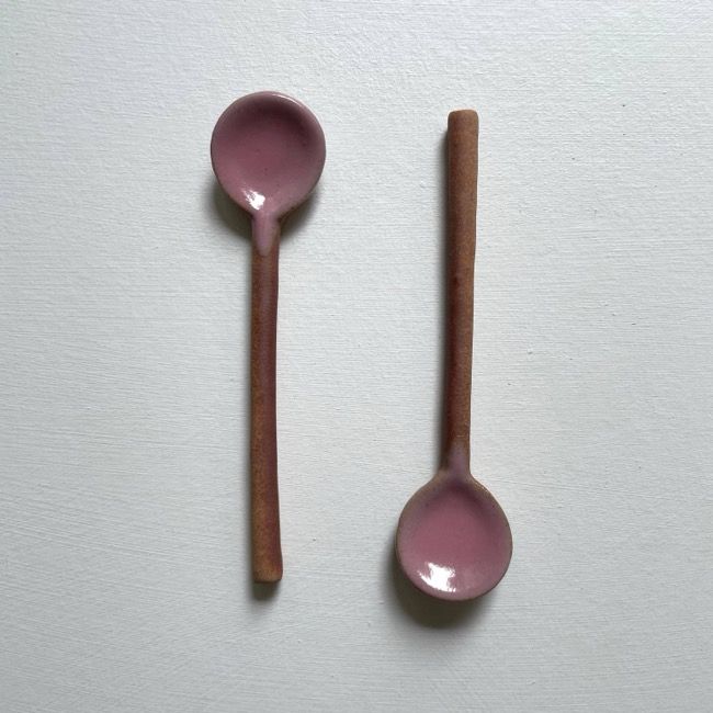 Colored Small Japanese Pottery Spoon- Pink