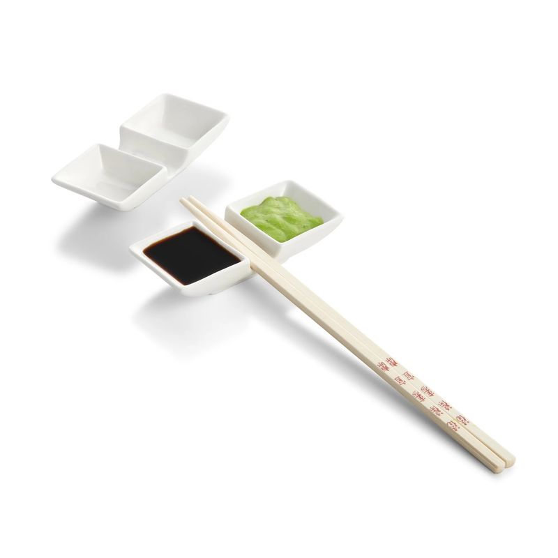Helen’s Asian Kitchen 2-Section Sauce Dishes with Chopstick Rest (set of 2)