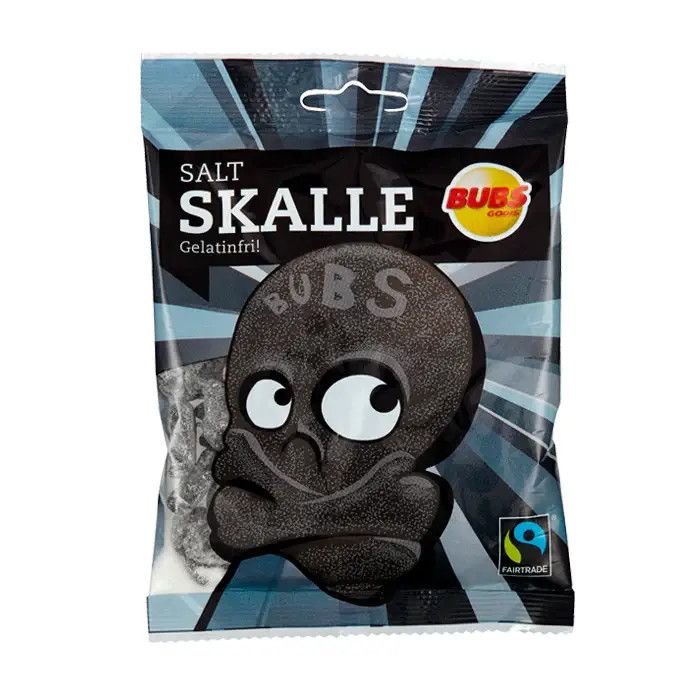 Bubs Swedish Salty Licorice Skull, 90g Bag