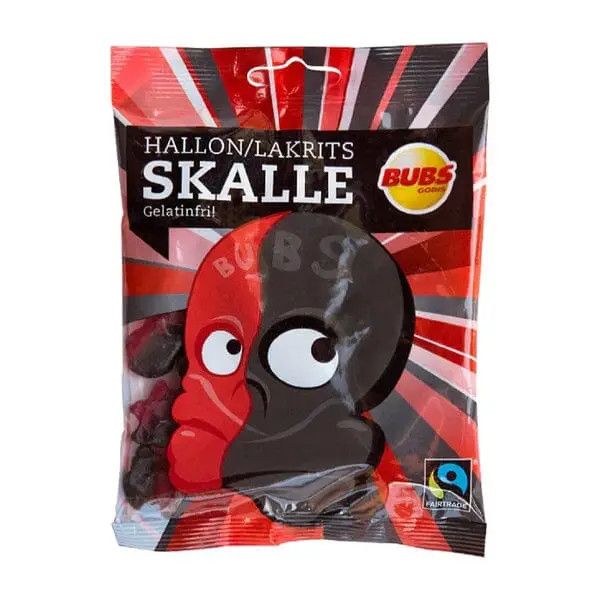 Bubs Raspberry &amp; Licorice Swedish Gummy Skulls, 90g.