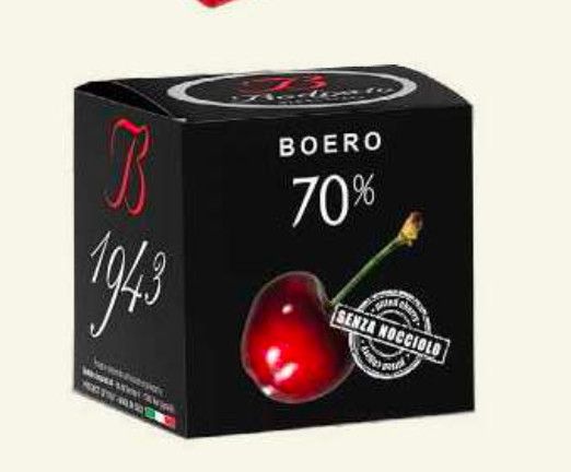 &quot;BODRATO&quot; 70% Dark Chocolate Grappa Dipped Pitted Boeri Cherries, in box.